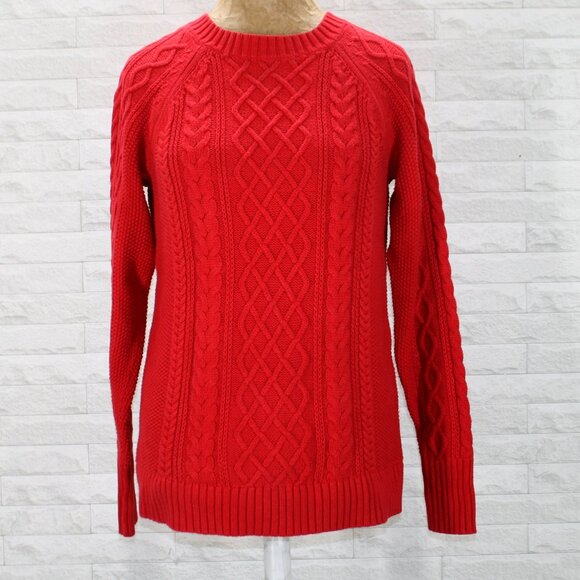 GAP Sweater Cable Knit Classic Cotton Crew Neck Winter Red Christmas Small - Picture 1 of 12